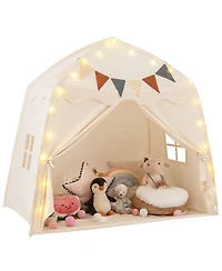 Gymax Kids Play Tent With Flags And Globe String Lights For 3-12 Years Old Indoor Outdoor
