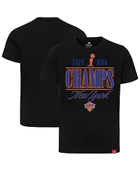 Sportiqe Men's and Women's Black New York Knicks 2026 Nba Finals Champions Trophy Skyline T-Shirt