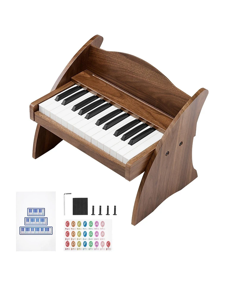 Mecale 25 Key Kids Wooden Piano in Walnut with Music Stand, Ages 3+