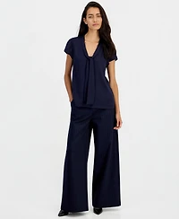 Bar Iii Women's Satin Tie-Neck Flutter-Sleeve Short-Sleeve Blouse, Macy's Exclusive