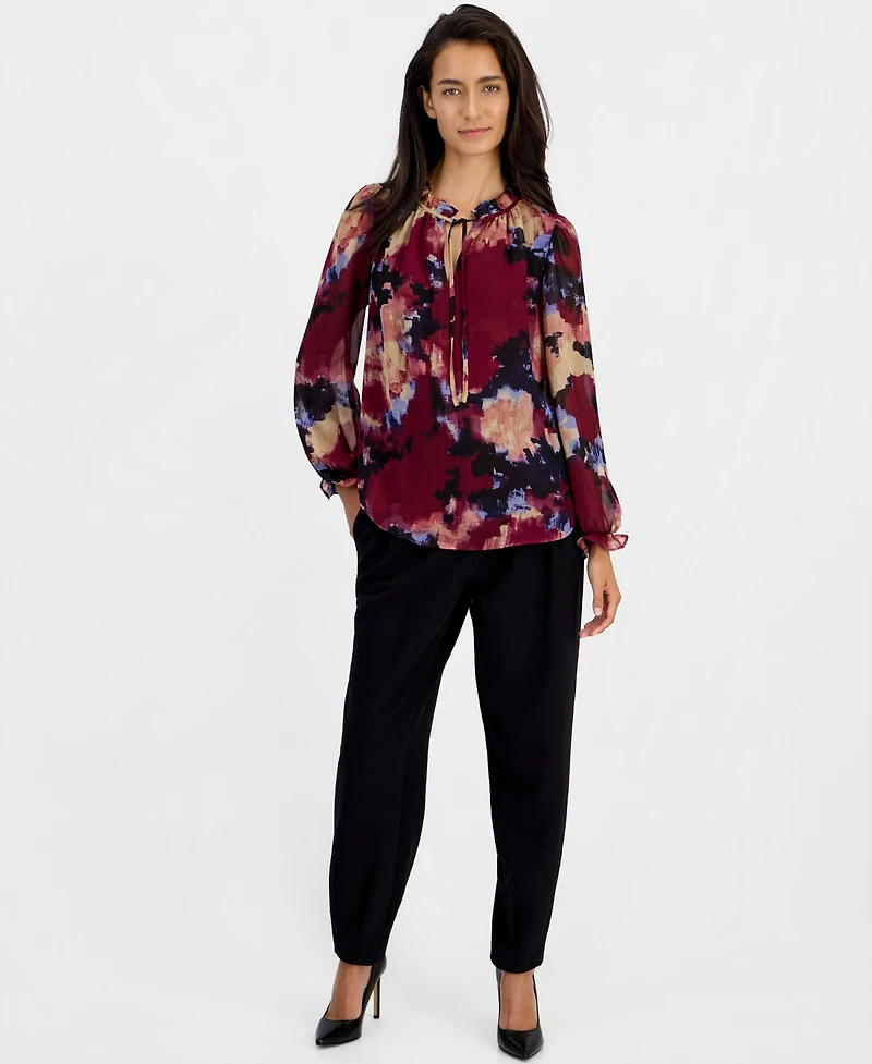 Bar Iii Women's Ruffle Tie Neck Long-Sleeve V-Neck Blouse, Macy's Exclusive
