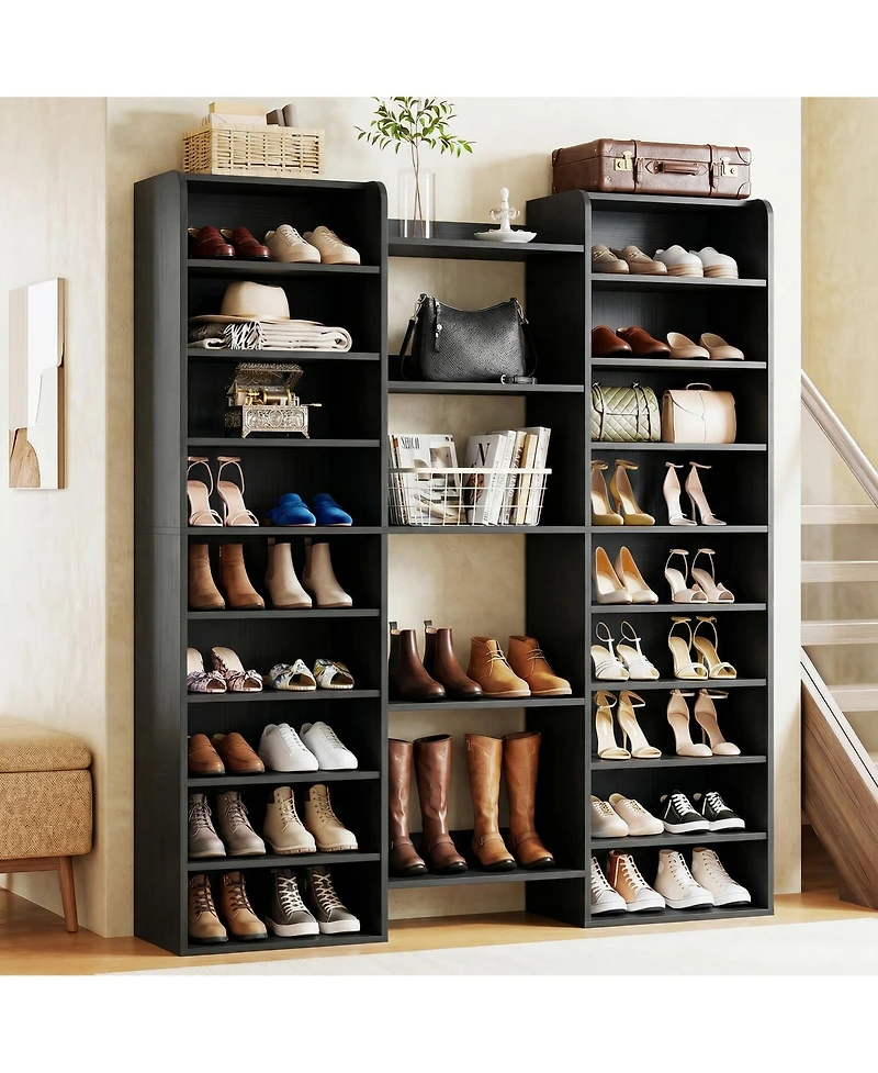 Aheaplus 10-Tier Wooden Shoes Storage Cabinet with 23 Adjustable Shelves, Rack