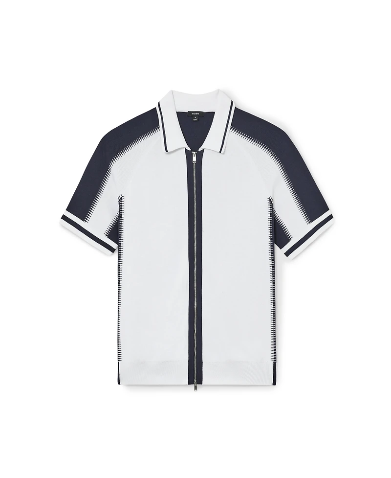 Reiss Men's Kenley Zip Through Color Block Knit Shirt