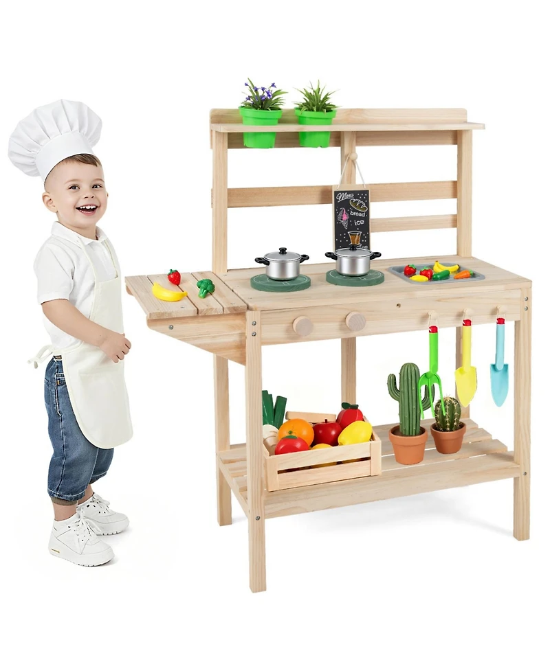 Slickblue Kids Wooden Kitchen Playset with Stoves for Imaginative Role Play Fun