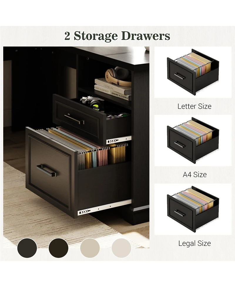 Aheaplus Corner L-Shape Desk with Charging Station and File Cabinet