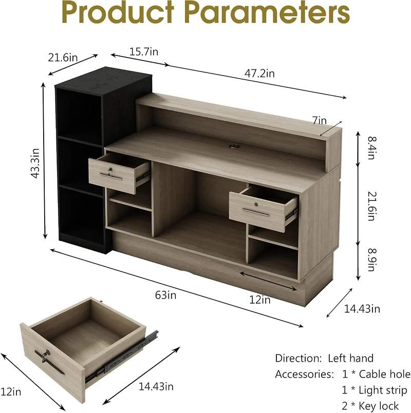 Logicfox Front Desk Reception Counter with 2 Locking Drawers Open Shelving