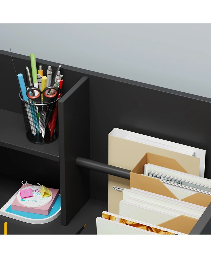 Homsee Office Desk with Bookshelf and 3 Drawers, Single Writing Computer Desk with Storage Shelves, Workstation for Home Office
