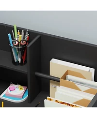 Homsee Office Desk with Bookshelf and 3 Drawers, Single Writing Computer Desk with Storage Shelves, Workstation for Home Office