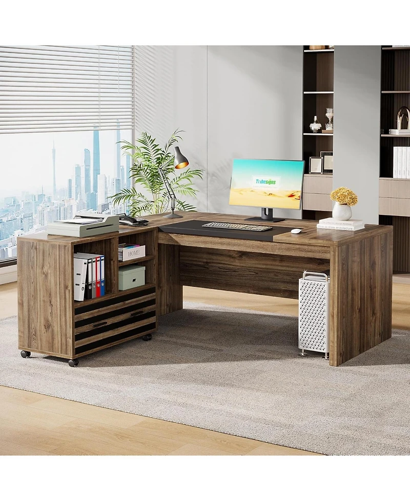 Tribesigns 62.2" Executive Desk with Mobile File Cabinet, L-Shaped Office Storage Shelves, Large Computer Table Business Workstation Set