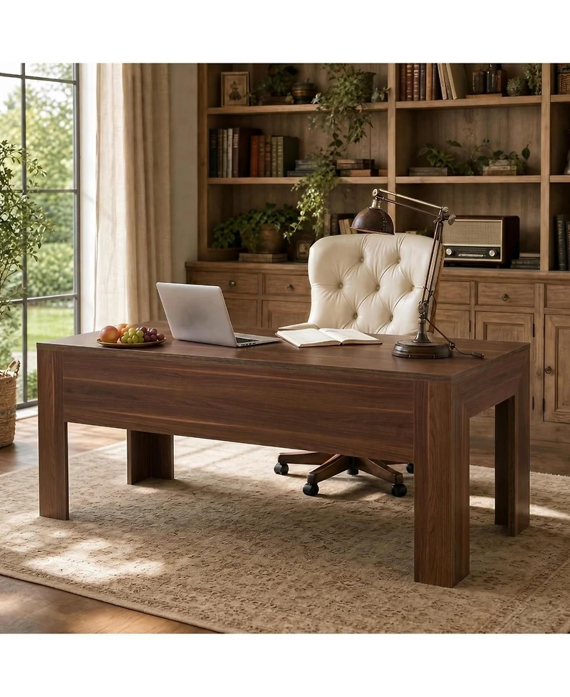 Tribesigns Office Desk with Spacious Tabletop,Wooden Computer Desk with Sturdy Legs and Front Baffle,Modern Workstation for Home Office