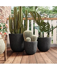 Streamdale Furniture 3-Piece Lightweight Mgo Round Crackle Stone Planter Set with Drainage