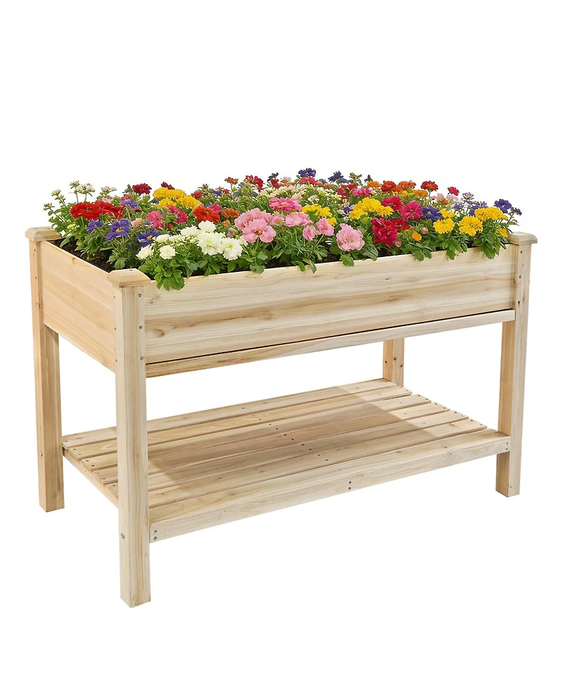 Streamdale Furniture 48x23x31.1'' Elevated Wood Garden Bed with Storage Shelf and Liner