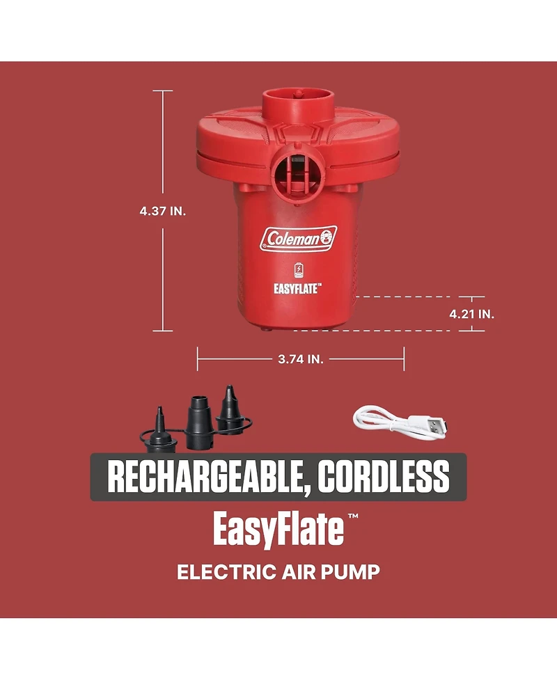 Coleman EasyFlate Rechargeable Electric Air Pump, Inflator with 3 Adapters