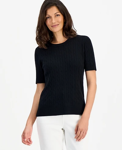 Style & Co Petite Short-Sleeve Cable Crewneck Sweater, Macy's Exclusive