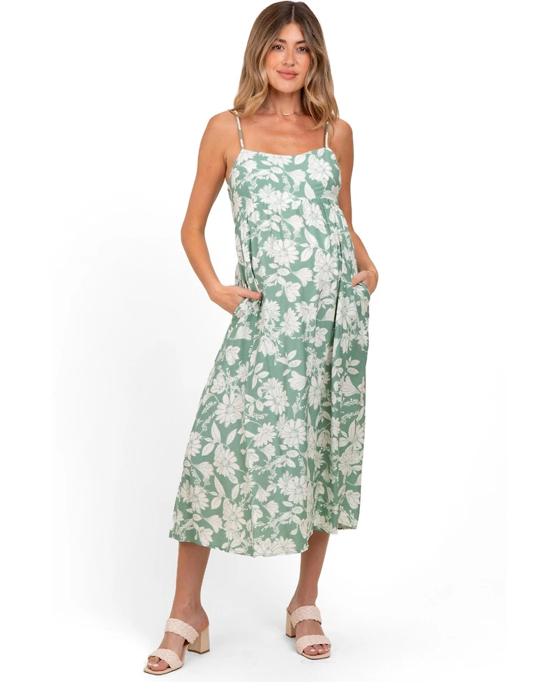 Pinkblush Maternity Light Olive Floral Sleeveless Midi Dress