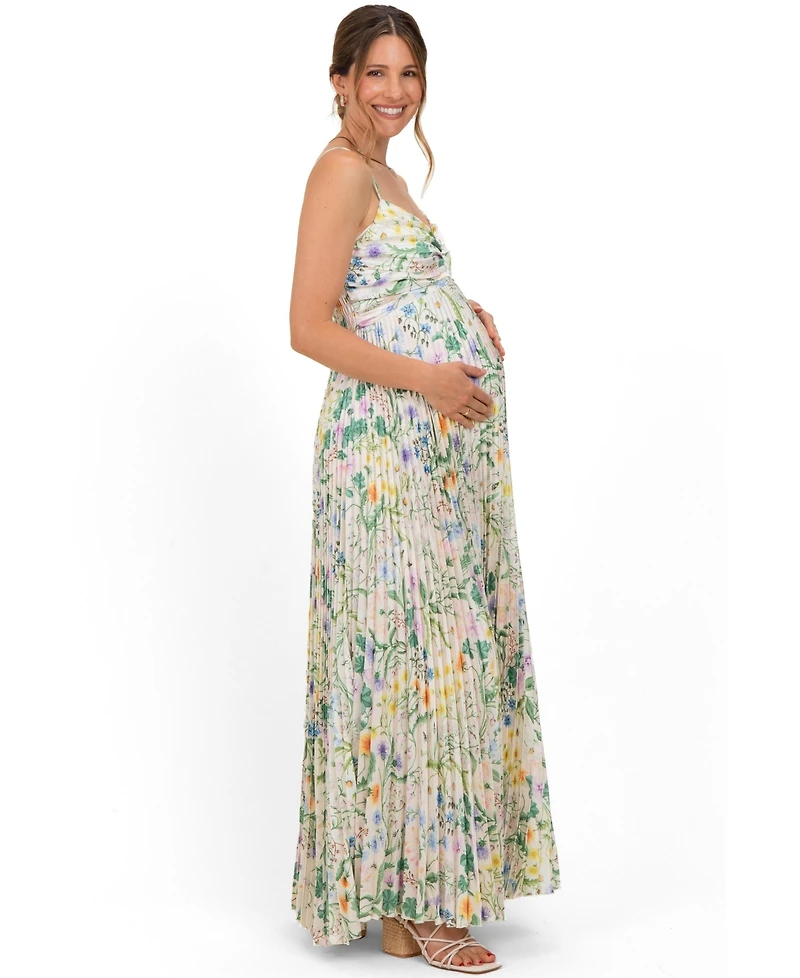 Pinkblush Maternity Ivory Floral Pleated Sleeveless Maxi Dress