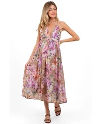 Pinkblush Maternity Tan Floral Open Back Midi Dress