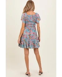 Pinkblush Maternity Teal V Neck Smocked Bust Short Sleeve Dress