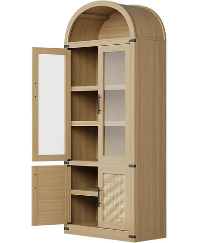 gaomon 6-Shelf Bookcase with Glass Doors, Modern Wooden Display Cabinet for Storage