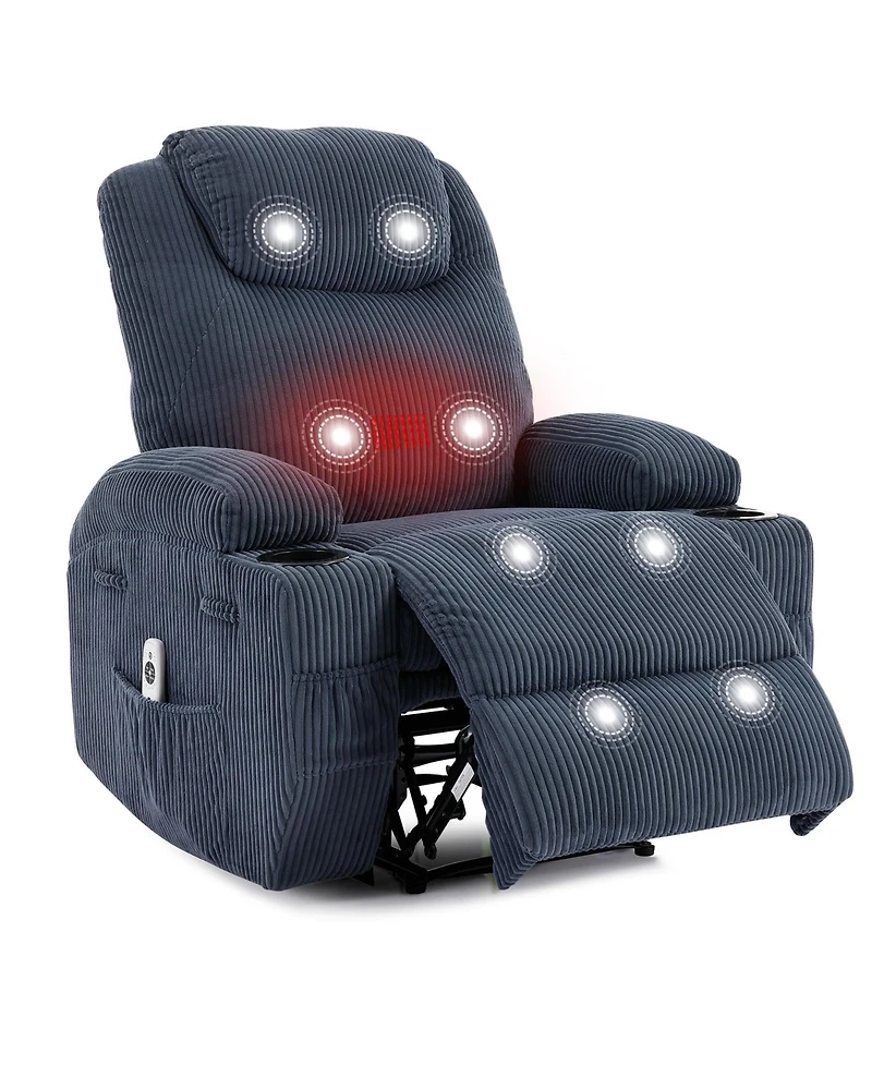 homfan Electric Recliner with Massage and Heat - Upholstered Armchair - Dual Cup Holders and Side Pockets
