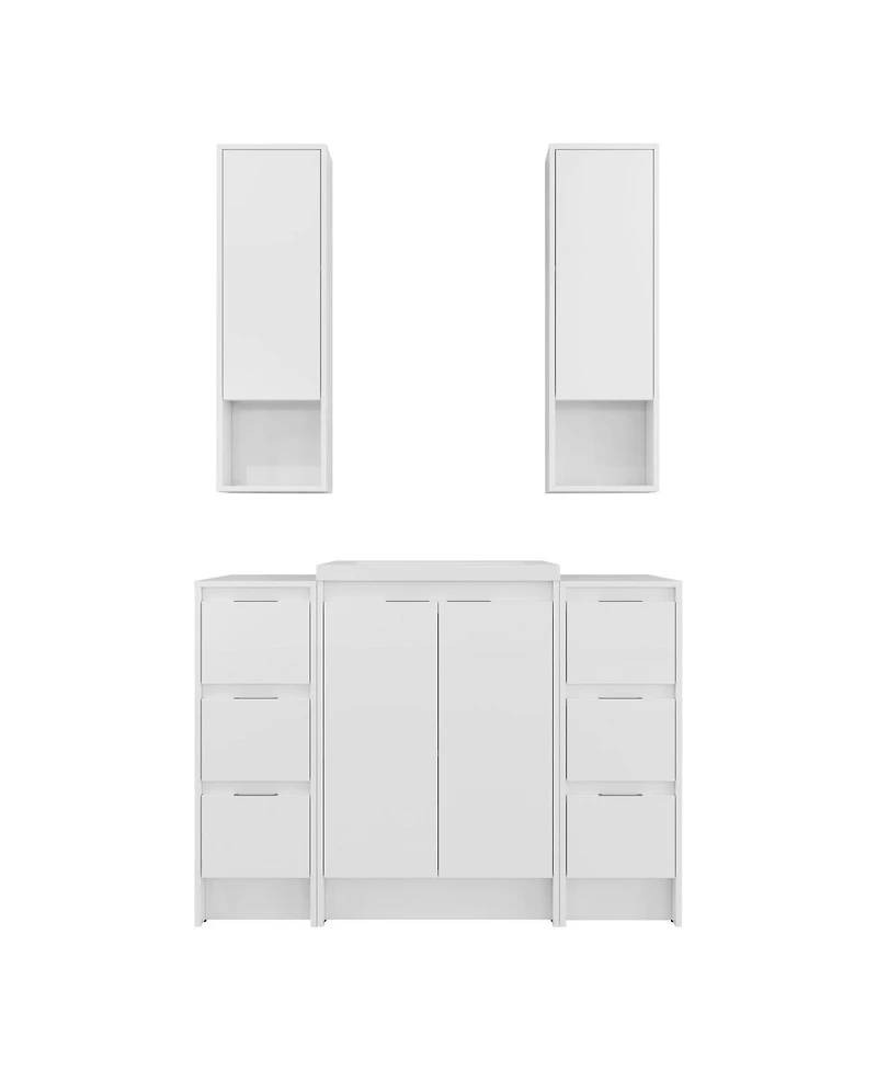 Sillysis 47 Inch Freestanding Bathroom Vanity with Resin Sink, Soft Close Doors, Water-Resistant, 2 Storage Cabinets, 2 Wall Cabinets