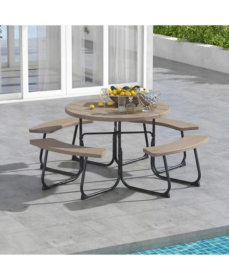 Sugift 8-Person Outdoor Picnic Table and Bench Set with Umbrella Hole