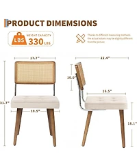 gaomon Rattan Dining Chairs Set of 2, - Linen Upholstered with Woven Cane Back and Wooden Legs, Farmhouse Armless Seat for Kitchen and Restaurant