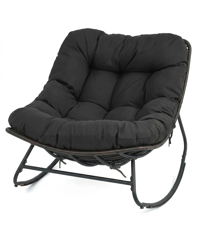 Sugift Outdoor Papasan Rocking Chair with 6.5in Thick Cushion and Non-Slip Pads