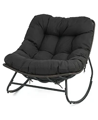Sugift Outdoor Papasan Rocking Chair with 6.5in Thick Cushion and Non-Slip Pads