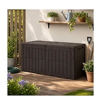 Gouun Waterproof Lockable 120 Gallon Outdoor Deck Box with Bench Seat-Dark