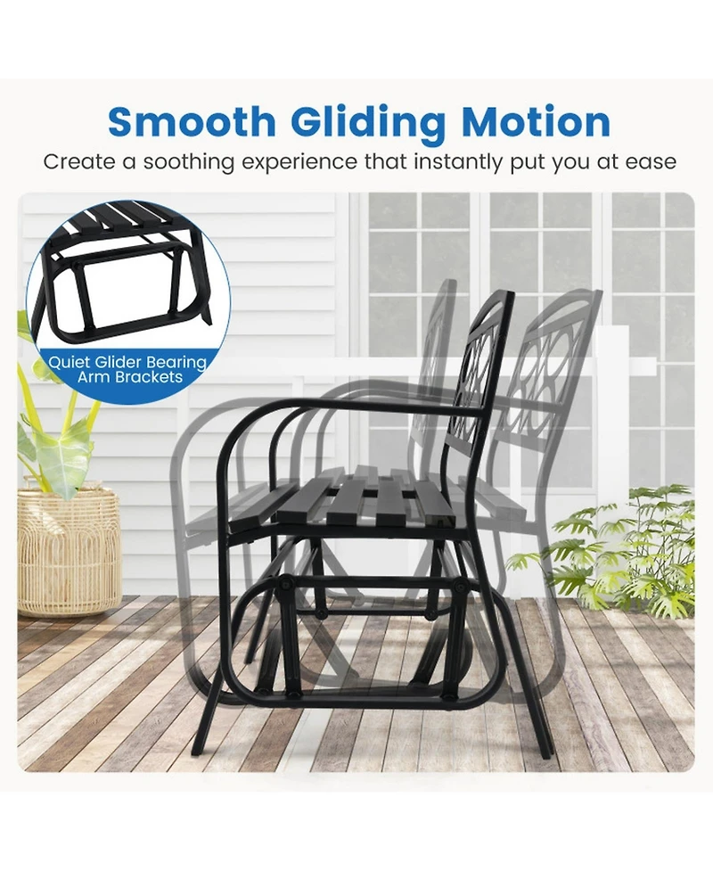Gouun 2-Person Metal Glider Bench with Curved Armrests
