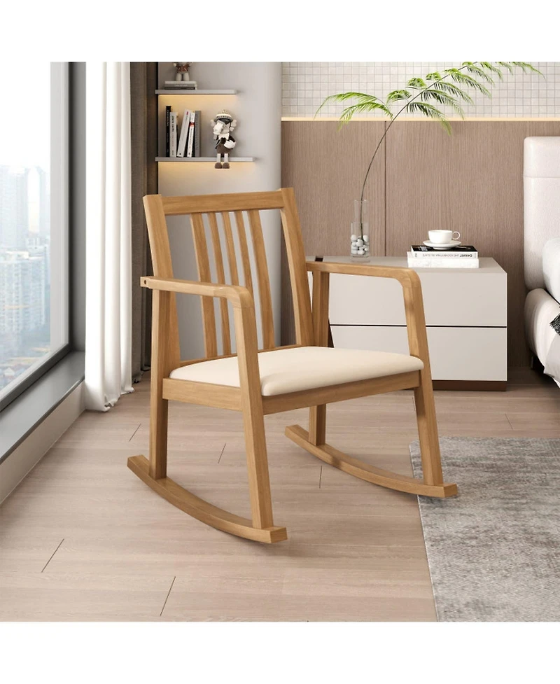 Gouun Cushioned Rocking Chair with Slatted Back and Curved Armrests
