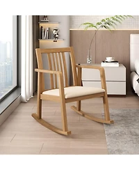 Gouun Cushioned Rocking Chair with Slatted Back and Curved Armrests