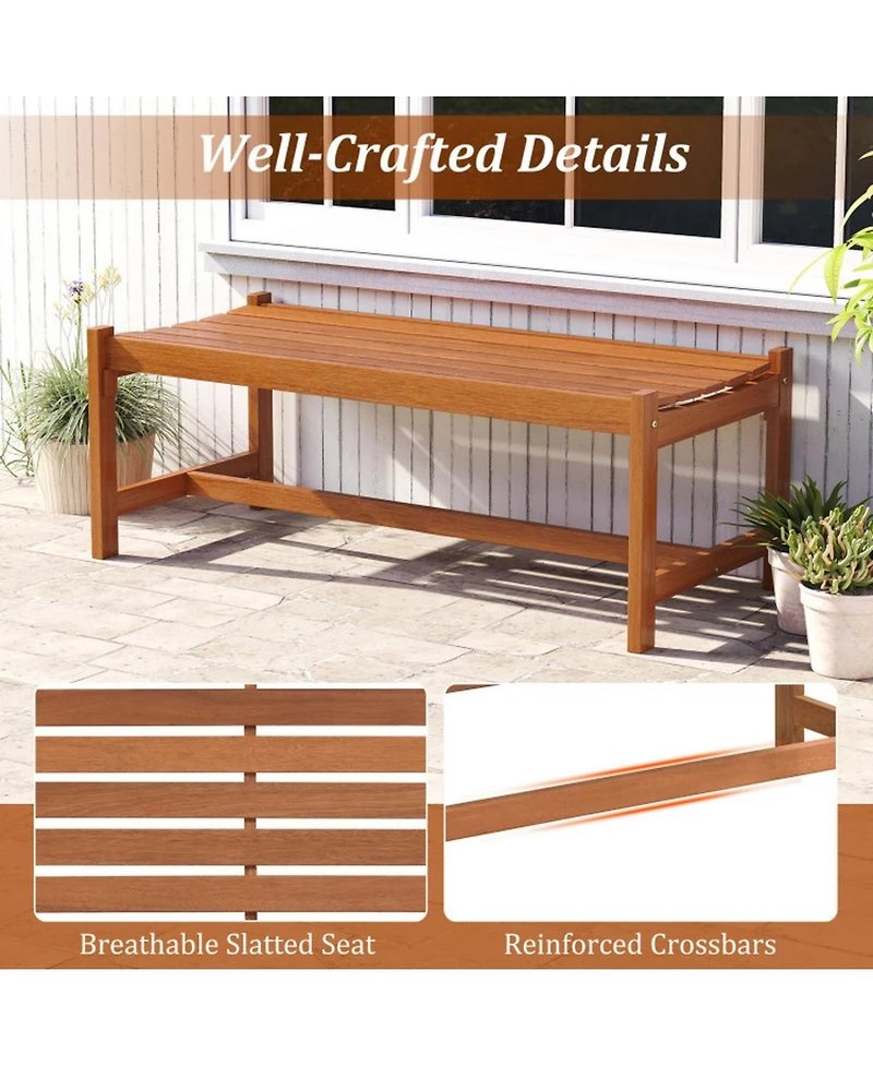 Gouun 44 In Solid Hardwood Outdoor Patio Bench with Teak Oil Finish 530 Lb Capacity