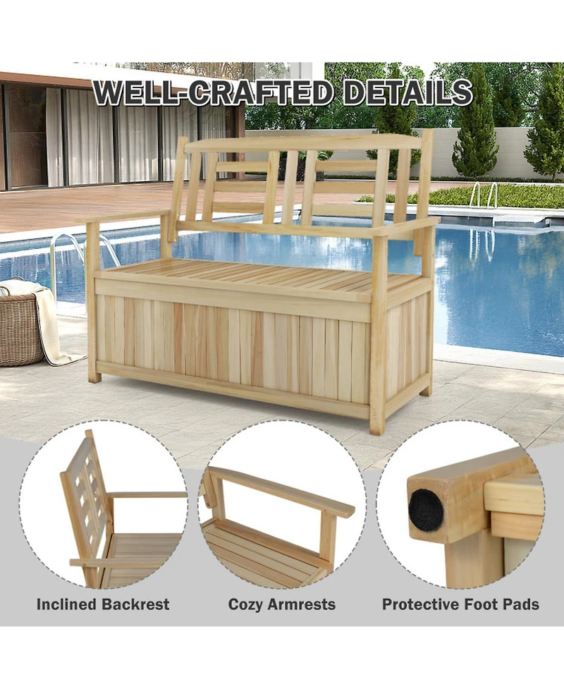 Gouun 2-Person Outdoor Garden Bench with 49 Gal Storage Compartment and Backrest