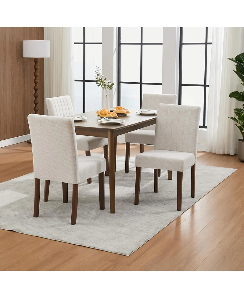 gaomon Set of 2 Modern Vertical Stripe Fabric Dining Chairs, Upholstered Kitchen Side Seating with Solid Wood Legs