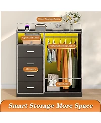 gaomon Dresser with Hanging Rack for Bedroom, 4 Drawer Dresser with Led Lights and Charging Station