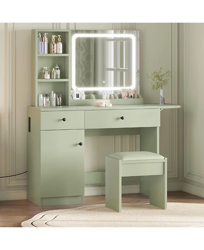 gaomon Vanity Desk with Mirror and Light, Makeup Vanity Table with Charging Station