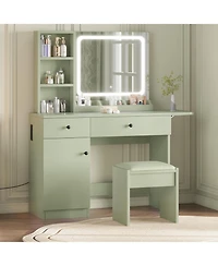 gaomon Vanity Desk with Mirror and Light, Makeup Vanity Table with Charging Station