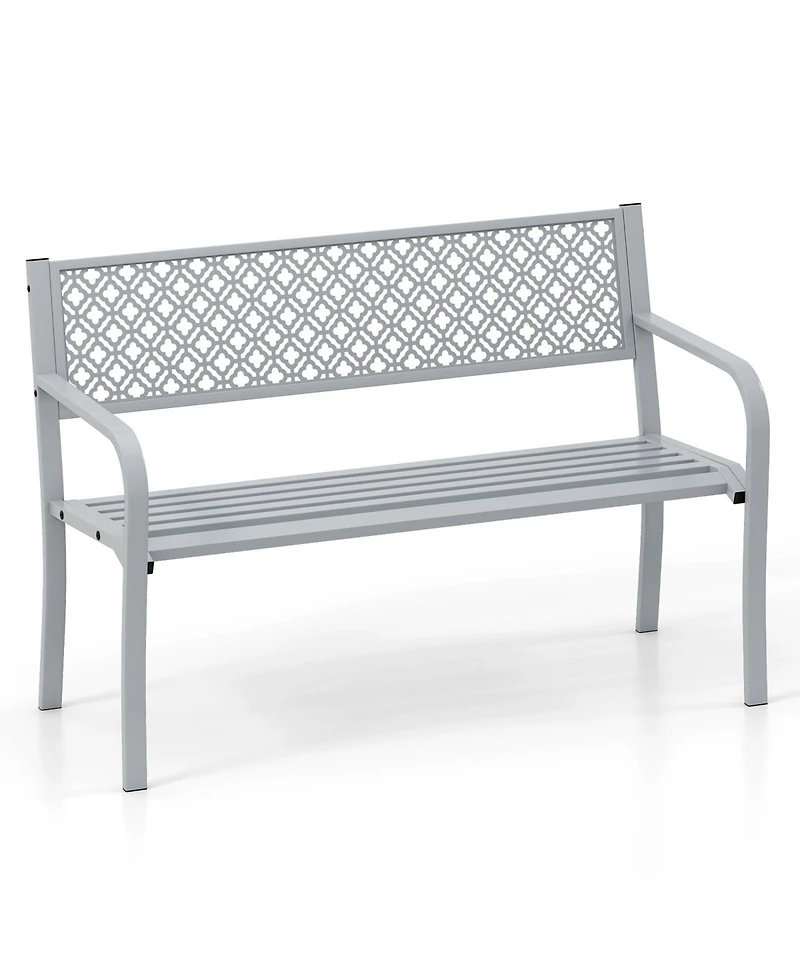 Sugift 50-Inch Metal Outdoor Garden Bench with Geometric Lattice Backrest