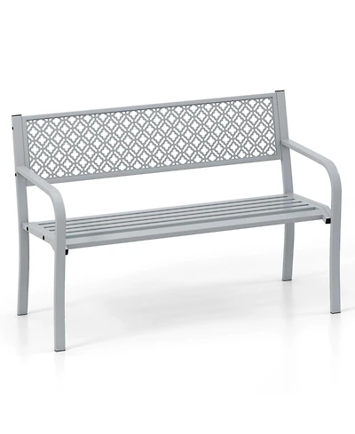 Sugift 50-Inch Metal Outdoor Garden Bench with Geometric Lattice Backrest