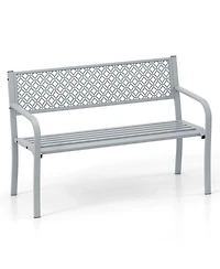 Sugift 50-Inch Metal Outdoor Garden Bench with Geometric Lattice Backrest