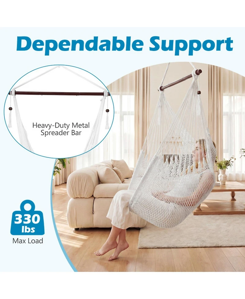 Gouun Caribbean Style Hammock Chair Metal Spreader Bar Soft-Spun Rope Swing