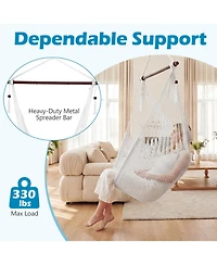 Gouun Caribbean Style Hammock Chair Metal Spreader Bar Soft-Spun Rope Swing