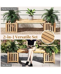 Sugift 68 in Two-Person Fir Wood Patio Bench with Dual Planters