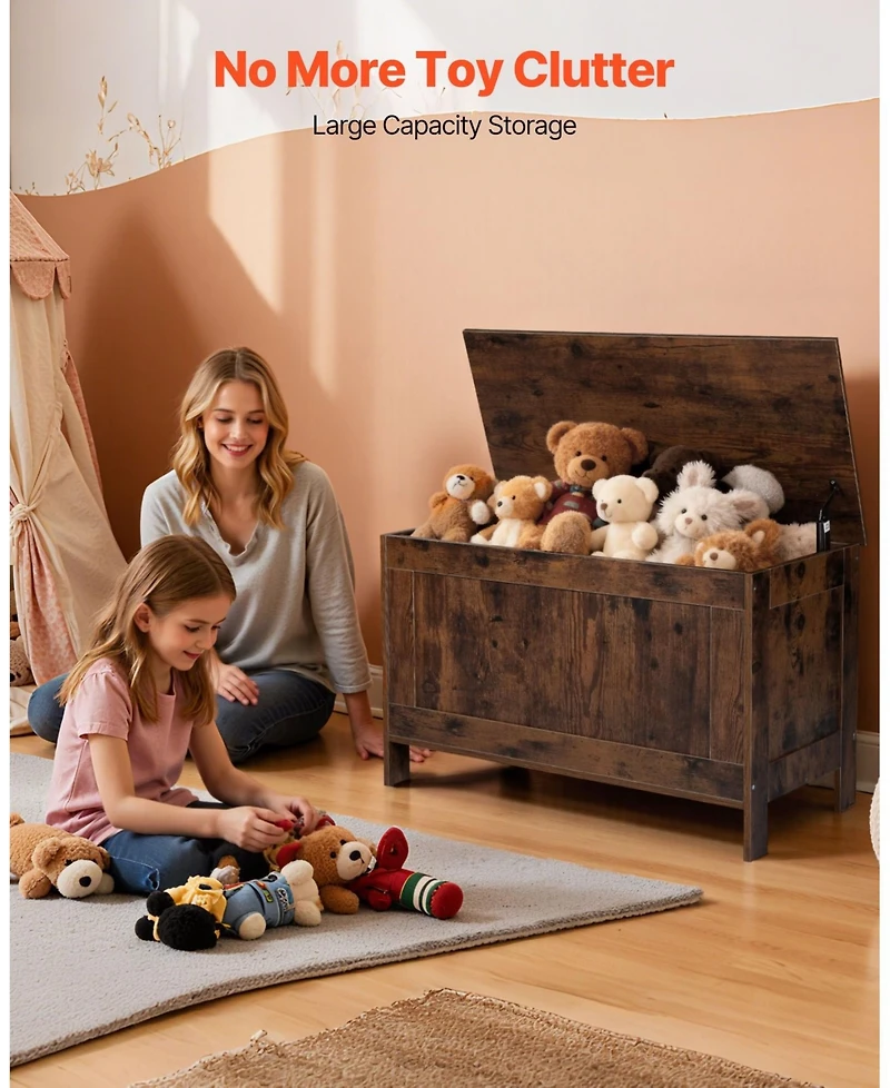 Gouun Kids Storage Bench Wooden Toy Box Chest with Safety Hinge and Large Storage
