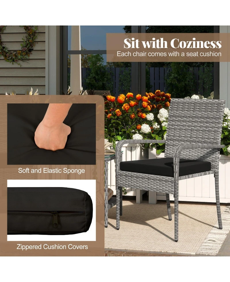 Gouun 3-Piece Rattan Patio Set with Cushioned Chairs and 2-Tier Glass Side Table