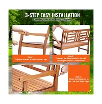 Sugift 48 in Outdoor Wood Garden Bench with Backrest and Armrests, 700 lbs Load Capacity, Patio Seating