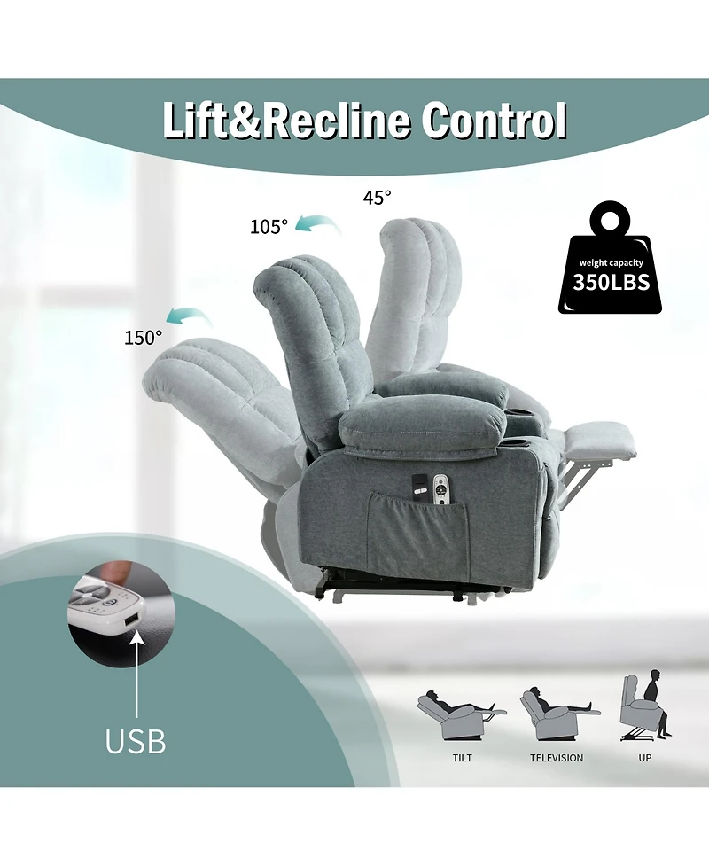 Clihome Power Electric massage lift recliner chair, suitable for the elderly, with heating and vibration functions, Usb
