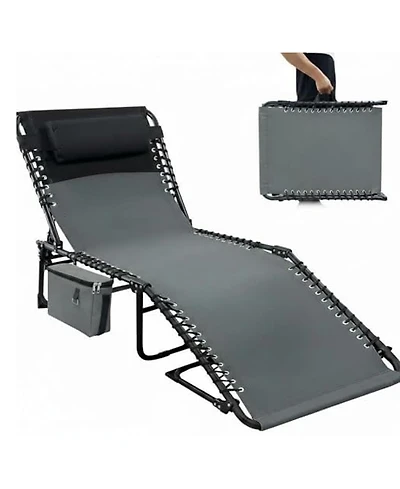gaomon 5-Position Adjustable Outdoor Chaise Lounge Chair with Pillow and Side Pocket Collapsible, Portable Patio Recliner